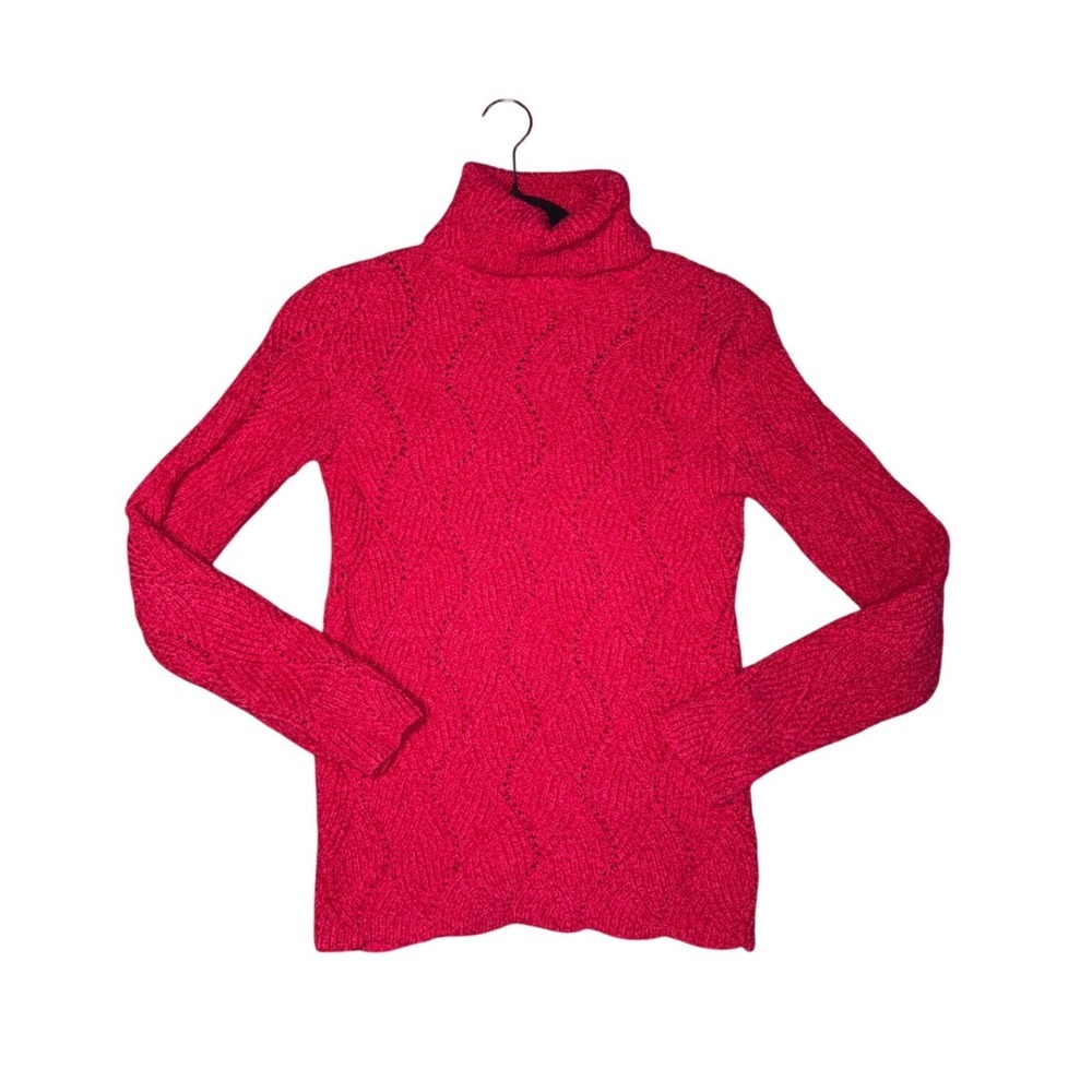Sundance Turtleneck Sweater Women XS‎ Red Excellent Pointelle Silk Blend Knit